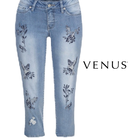 VENUS Light Blue Embroidered Jeans - Picture 1 of 5